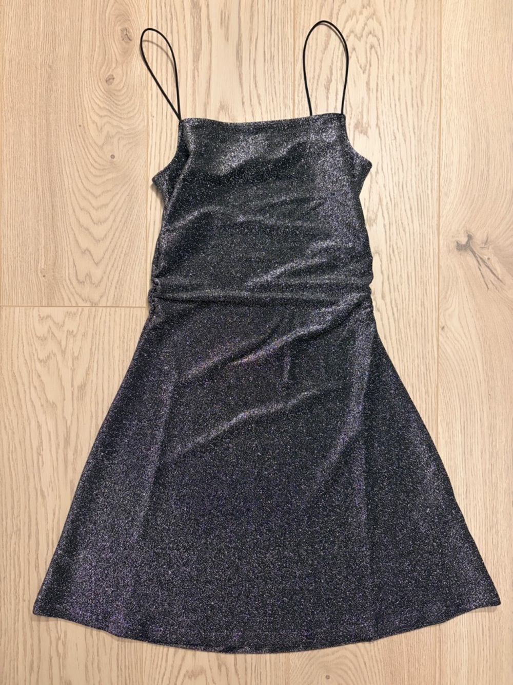 H&M Shimmering Cami Dress Black Metallic Glitter Gathered Mini
